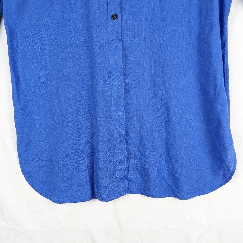 Chico's Linen Tunic Blouse‎ Top 1 8 Medium Blue 3/4 Length Sleeve Natural